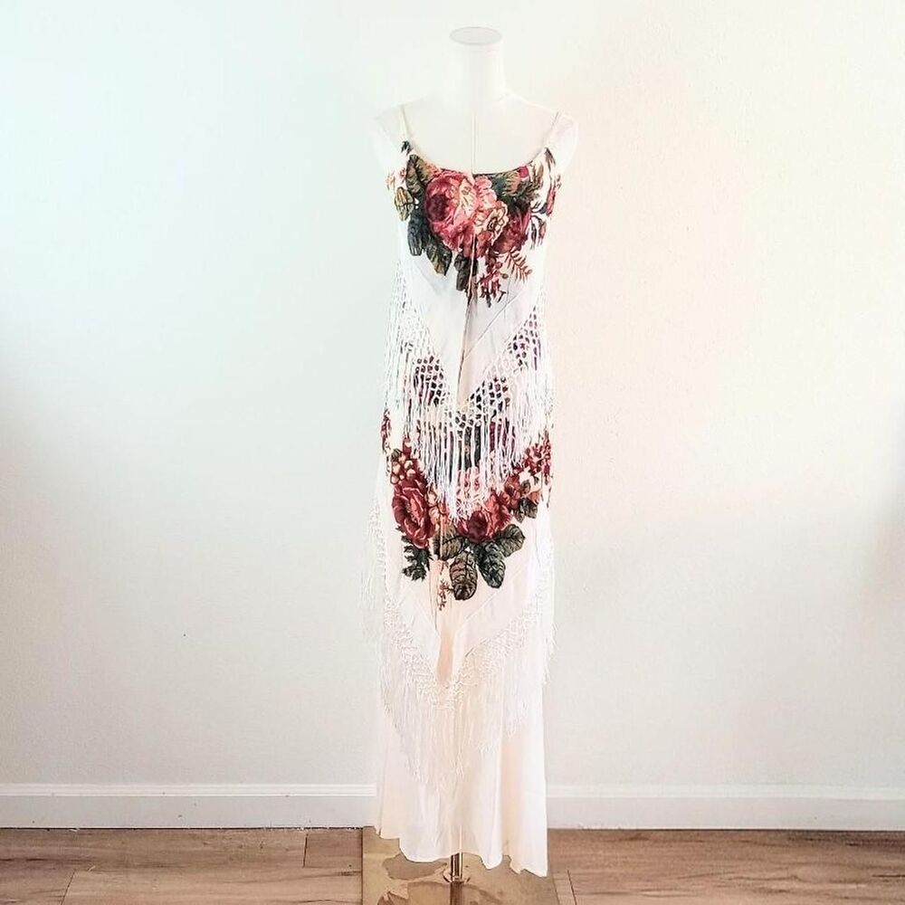 Y2K 100% Silk Beaded Fringe Velvet Fairy Dress